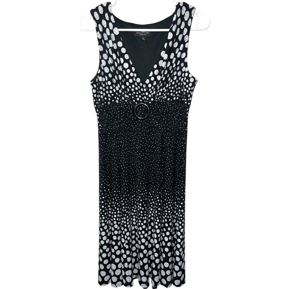 Black White Polka Dot Midi Dress Retro Mod Pin Up Women's Size 10 Medium Y2K - Picture 3 of 9